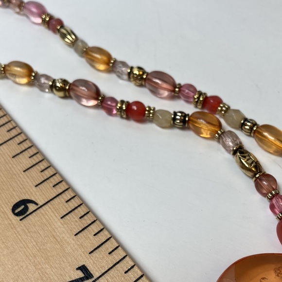 19" Colorful Beaded Necklace with Large Orange Drop Accent - Picture 8 of 13